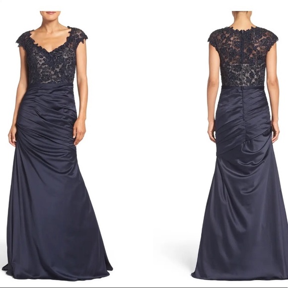 La Femme Dresses & Skirts - Mother of the Bride Lace & Satin Trumpet Navy Blue Gown La Femme Nordstroms